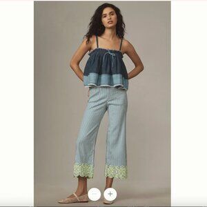 The Colette Cropped‎ Wide-Leg Pants by Maeve: Embroidered Linen Edition NWT